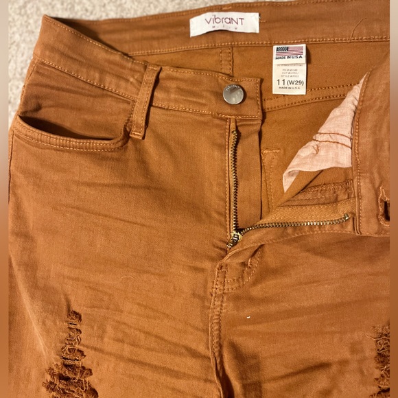 Like new Vibrant size 11 stretchy jeans, factory distressed camel colored - Picture 2 of 5
